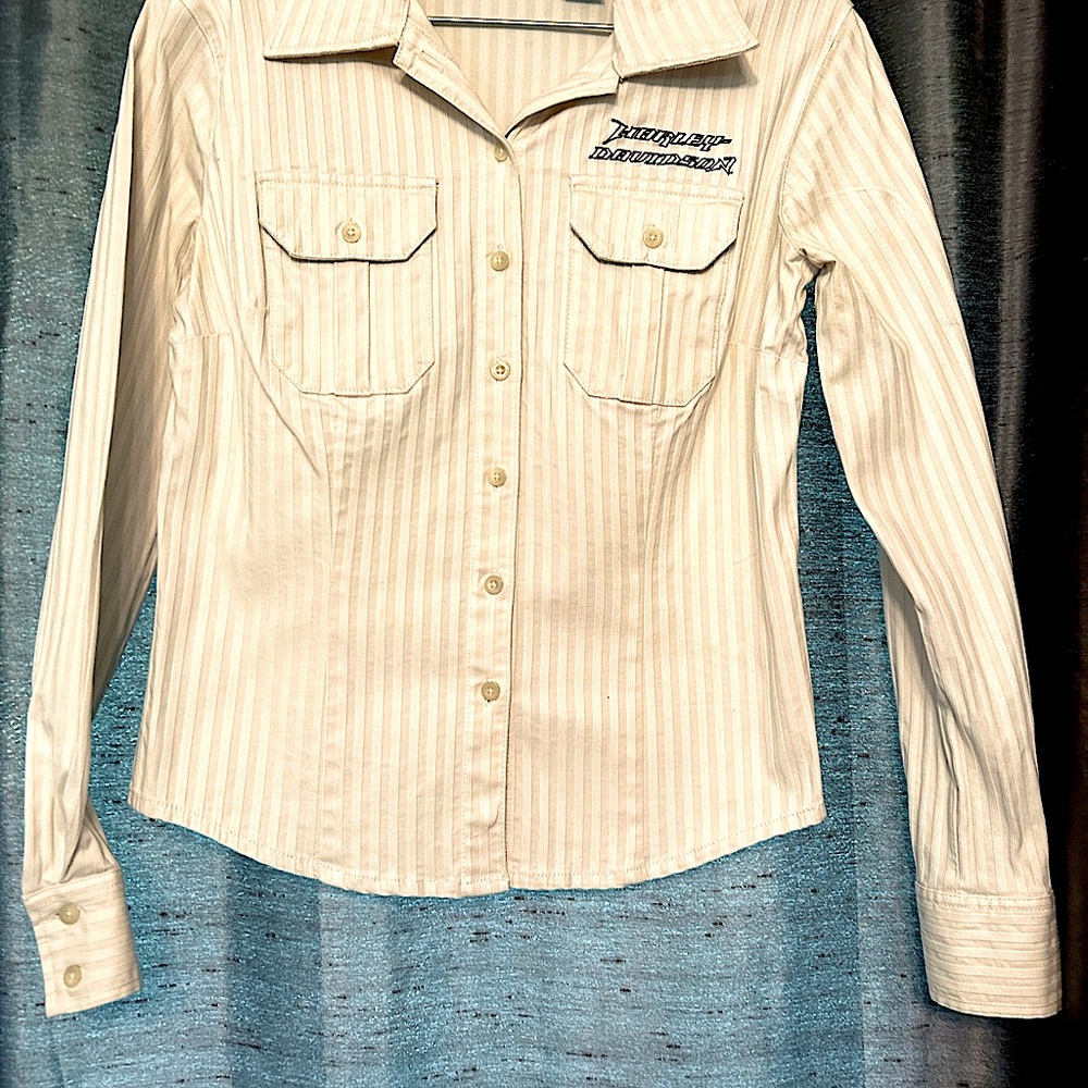 Harley Davidson Retro button up cream color blouse size Small